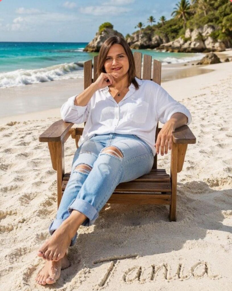 MomzeeT Tania relaxing on the beach